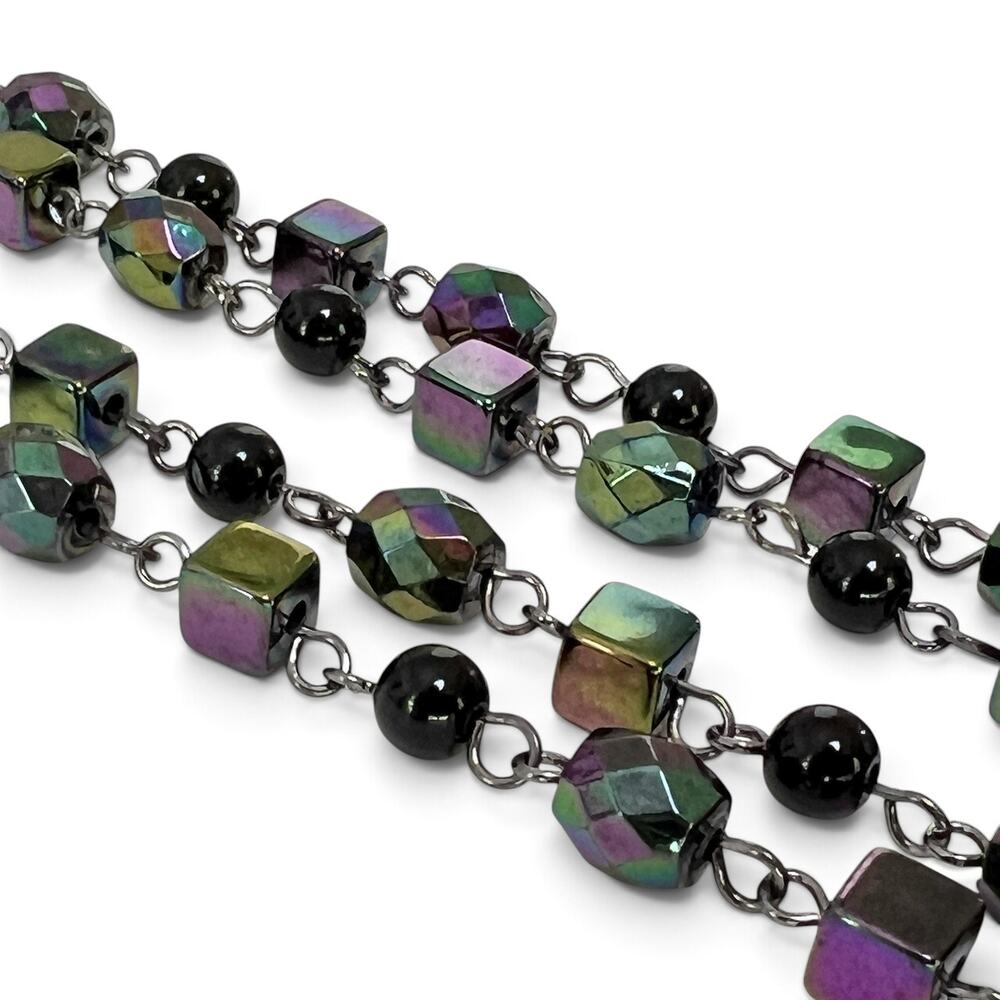 Premier Designs Prismatic Necklace Iridescent Color Beaded Cube Station Long 60"